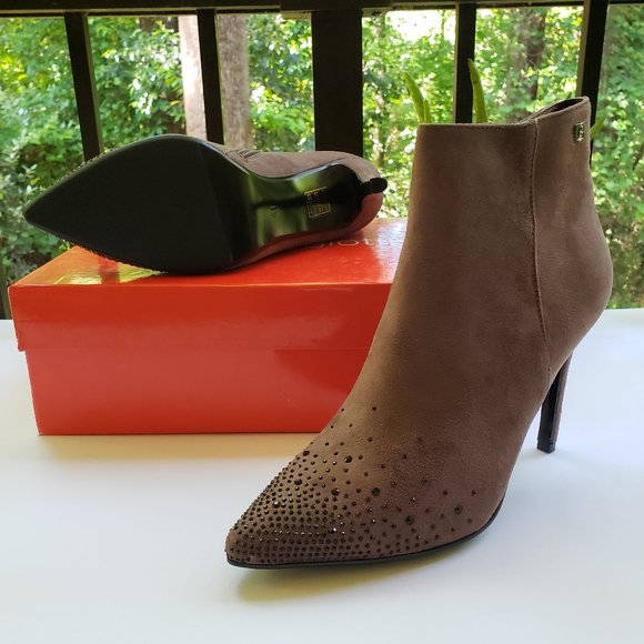 LAURA BIAGIOTTI Stiletto Heel Ankle Boots in Brown with Crystal Toe Studs Sz 11 - Picture 2 of 8
